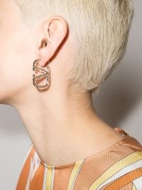 Valentino Garavani crystal-embellished Vlogo earring – single logo earrings – clear white crystals – womens designer statement jewellery