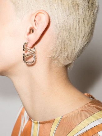 Valentino Garavani crystal-embellished Vlogo earring – single logo earrings – clear white crystals – womens designer statement jewellery