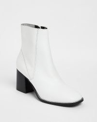 RIVER ISLAND WHITE BLOCK HEELED BOOTS ~ contrast heel side zip boot ~ womens winter footwear