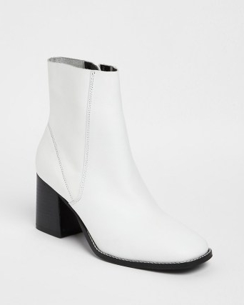 RIVER ISLAND WHITE BLOCK HEELED BOOTS ~ contrast heel side zip boot ~ womens winter footwear