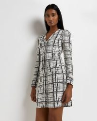 RIVER ISLAND WHITE CHECK BOUCLE MINI DRESS ~ on-trend textured fabric dresses