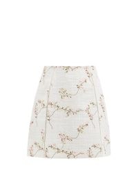 GIAMBATTISTA VALLI Floral-embroidered white cotton-blend bouclé suit skirt – textured skirts – feminine style fashion