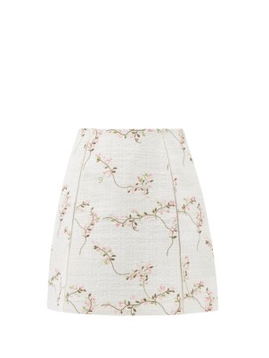 GIAMBATTISTA VALLI Floral-embroidered white cotton-blend bouclé suit skirt – textured skirts – feminine style fashion - flipped