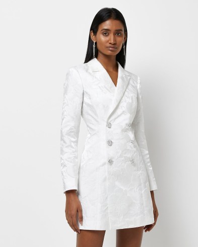 River Island WHITE JACQUARD BLAZER DRESS | luxe style jacket dresses - flipped
