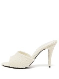 SAINT LAURENT LA 16 white bouclé-tweed mules ~ textured high heel mules ~ glamorous party heels ~ evening glamour