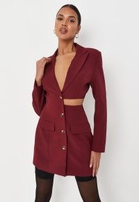 MISSGUIDED wine cut out fitted blazer dress – cutout jacket style dresses – going out evening fashion