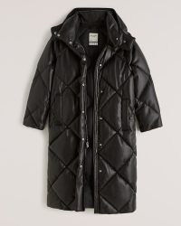 A&F Ultra Long Vegan Leather Quilted Puffer ~ Abercrombie & Fitch womens winter coats