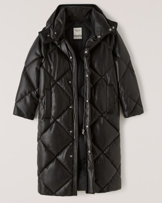 A&F Ultra Long Vegan Leather Quilted Puffer ~ Abercrombie & Fitch womens winter coats - flipped