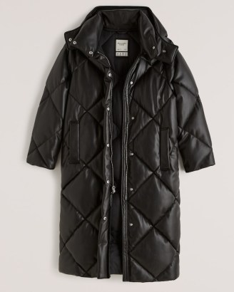 A&F Ultra Long Vegan Leather Quilted Puffer ~ Abercrombie & Fitch womens winter coats
