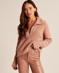 Abercrombie & Fitch Chenille Eyelash Half-Zip Sweater Dusty Pink