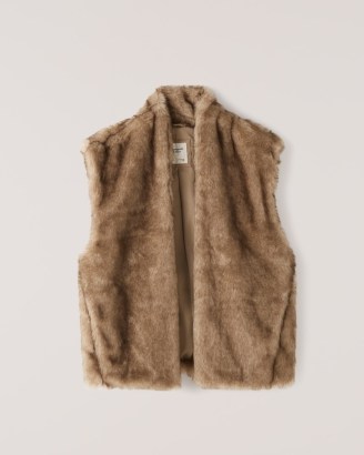 ABERCROMBIE & FITCH Faux Fur Vest in Brown / women’s fluffy sleeveless jackets / womens on-trend vests - flipped
