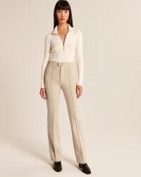 Abercrombie & Fitch Flare Leg Ponte Pants in Stone ~ womens high waist front seamed flared trousers