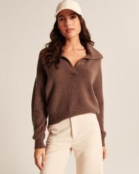 Abercrombie & Fitch Notch-Neck Sweater Polo | womens knitted pullover tops