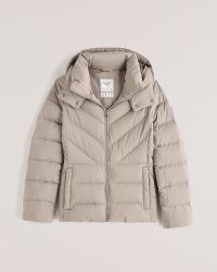 ABERCROMBIE & FITCH Short Stretch Puffer – womens on trend padded winter jackets – women’s casual hooded outerwear