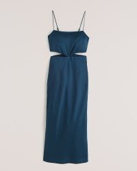 Abercrombie & Fitch Side Cutout Slip Midi Dress Deep Blue | skinny strap cut out dresses | strappy party dresses | cami straps
