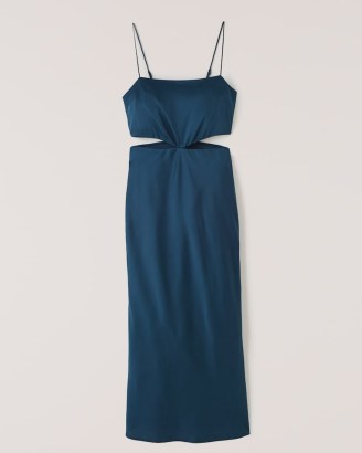 Abercrombie & Fitch Side Cutout Slip Midi Dress Deep Blue | skinny strap cut out dresses | strappy party dresses | cami straps - flipped