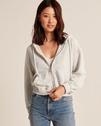 Abercrombie & Fitch The Cinched Full-Zip in Light Heather Grey – womens soft feel front zip up hoodies