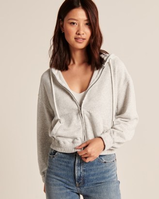 Abercrombie & Fitch The Cinched Full-Zip in Light Heather Grey – womens soft feel front zip up hoodies