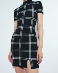 ABERCROMBIE & FITCH Windowpane Mockneck Mini Sweater Dress / black checked knitted dresses / on-trend knitwear fashion