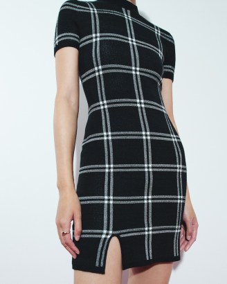 ABERCROMBIE & FITCH Windowpane Mockneck Mini Sweater Dress / black checked knitted dresses / on-trend knitwear fashion - flipped