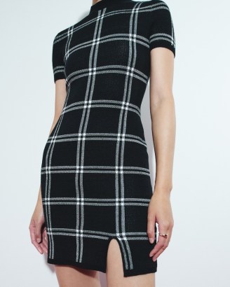 ABERCROMBIE & FITCH Windowpane Mockneck Mini Sweater Dress / black checked knitted dresses / on-trend knitwear fashion