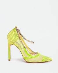 RIVER ISLAND YELLOW NEON CHAIN MESH COURT SHOES ~ bright stiletto heel courts