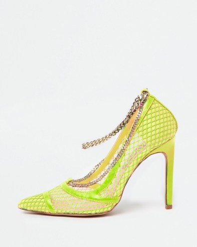 RIVER ISLAND YELLOW NEON CHAIN MESH COURT SHOES ~ bright stiletto heel courts - flipped