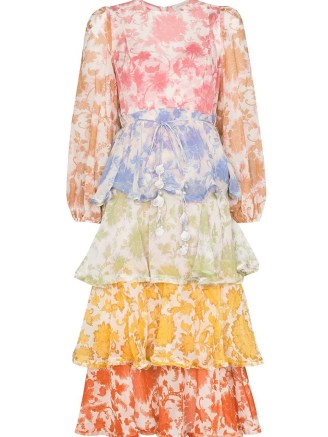 ZIMMERMANN Postcard floral-print tiered dress / romantic multicoloured tiered dresses / ruffled layers / romance inspired fashion