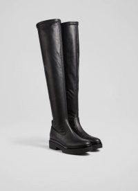 L.K. BENNETT ZOE BLACK PU LEATHER KNEE BOOTS ~ faux leather over the knee boots ~ womens on trend winter footwear