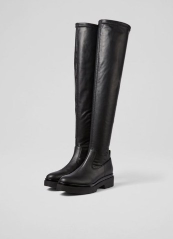 L.K. BENNETT ZOE BLACK PU LEATHER KNEE BOOTS ~ faux leather over the knee boots ~ womens on trend winter footwear - flipped