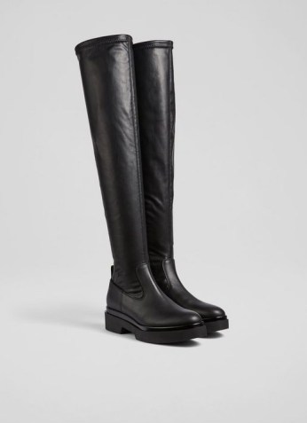 L.K. BENNETT ZOE BLACK PU LEATHER KNEE BOOTS ~ faux leather over the knee boots ~ womens on trend winter footwear