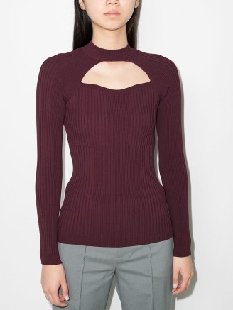Aeron Tulane cut-out knitted top in burgundy – winter colours – womens front cutout tops - flipped