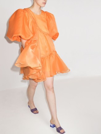 Aje riviera orange asymmetric braided blouse ~ puff sleeve mini dresses ~ romantic voluminous fashion - flipped