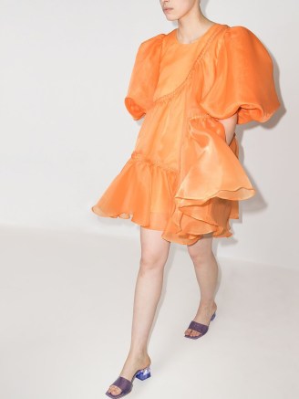 Aje riviera orange asymmetric braided blouse ~ puff sleeve mini dresses ~ romantic voluminous fashion