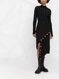 Alexander McQueen button fluted midi skirt ~ black wool asymmetric skirts