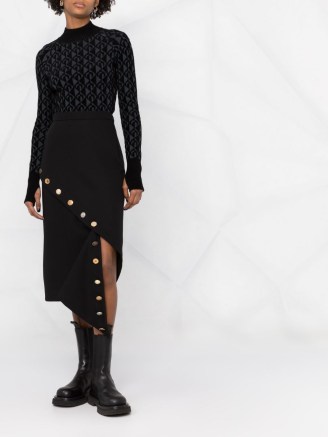 Alexander McQueen button fluted midi skirt ~ black wool asymmetric skirts - flipped