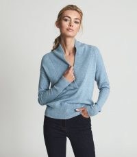 REISS AMELIA SHAWL COLLAR 100% CASHMERE JUMPER BLUE ~ womens luxe pullovers ~ women’s chic sweaters