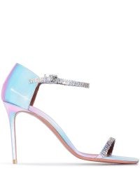 Amina Muaddi Ursina 95mm gradient-effect sandals blue / lilac | crystal embellished ankle strap party shoes | glamorous high heels