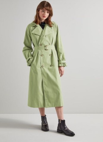 L.K. Bennett ANDIE MINT GREEN COTTON TRENCH COAT | womens classic belted coats - flipped