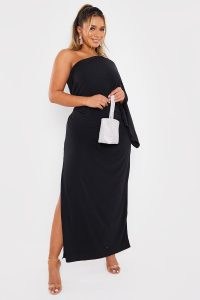 IN THE STYLE x ASH BLACK ONE SHOULDER JERSEY SPLIT MAXI DRESS ~ glamorous thigh high split party dresses ~ going out evening glamour ~ Ashleigh Huish inspired fashion