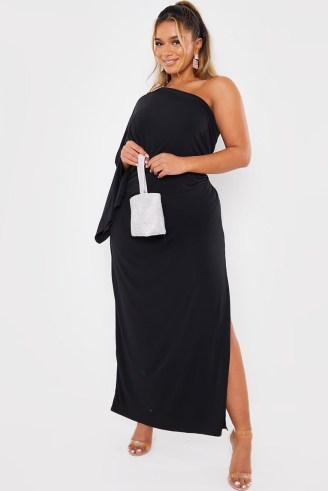 IN THE STYLE x ASH BLACK ONE SHOULDER JERSEY SPLIT MAXI DRESS ~ glamorous thigh high split party dresses ~ going out evening glamour ~ Ashleigh Huish inspired fashion - flipped