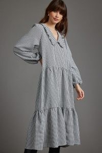Stella Nova Nimi Midi Dress / check print oversized collar dresses / tiered fashion / ruffle trimmed collars