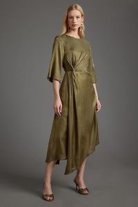 ANiiC Dakota Midi Dress in Moss ~ green asymmetric front twist occasion dresses
