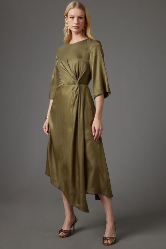 ANiiC Dakota Midi Dress in Moss ~ green asymmetric front twist occasion dresses - flipped