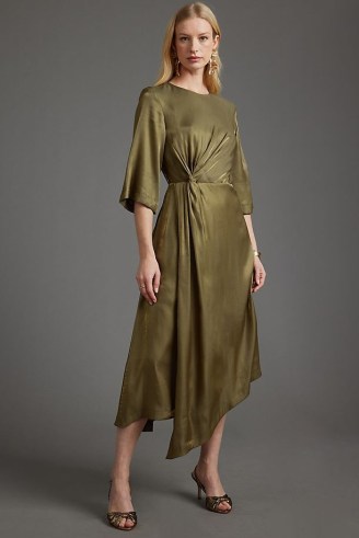 ANiiC Dakota Midi Dress in Moss ~ green asymmetric front twist occasion dresses