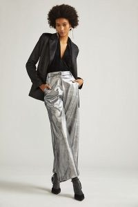 Amadi Metallic Faux Leather Cropped Wide-Leg Trousers in Silver