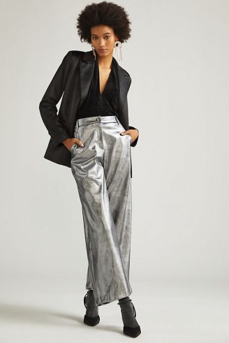 Amadi Metallic Faux Leather Cropped Wide-Leg Trousers in Silver