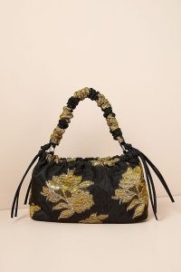 Hvisk Comet Flower Bag in Black ~ shimmering jacquard floral handbags