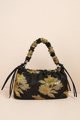 Hvisk Comet Flower Bag in Black ~ shimmering jacquard floral handbags - flipped