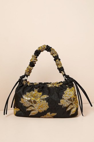 Hvisk Comet Flower Bag in Black ~ shimmering jacquard floral handbags